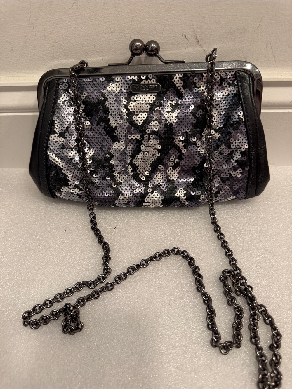 Coach Madison sequin python kisslock clutch evening crossbody bag